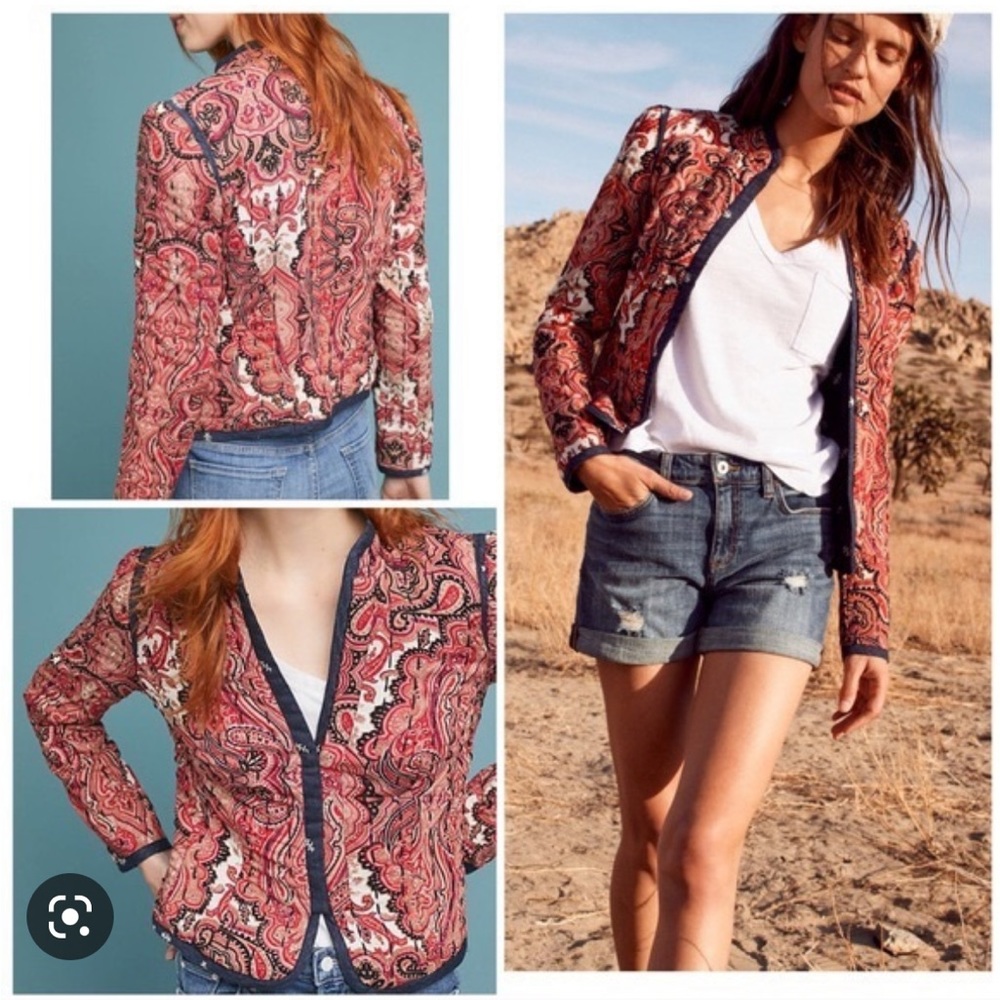 Anthropologie Waverly Paisley Quilted red Jacket S